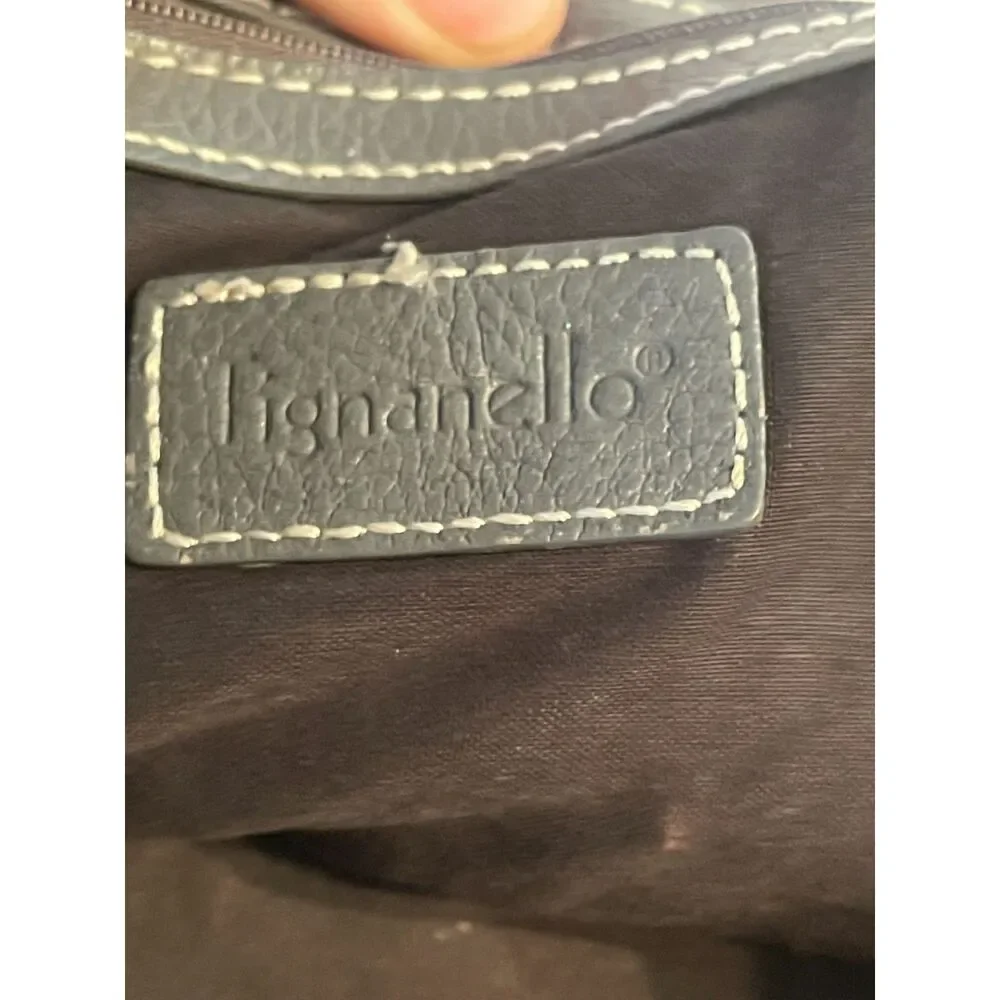 TIGNANELLO Medium Gray Pebbled Leather Shoulder Tote Satchel Purse Bag GUC